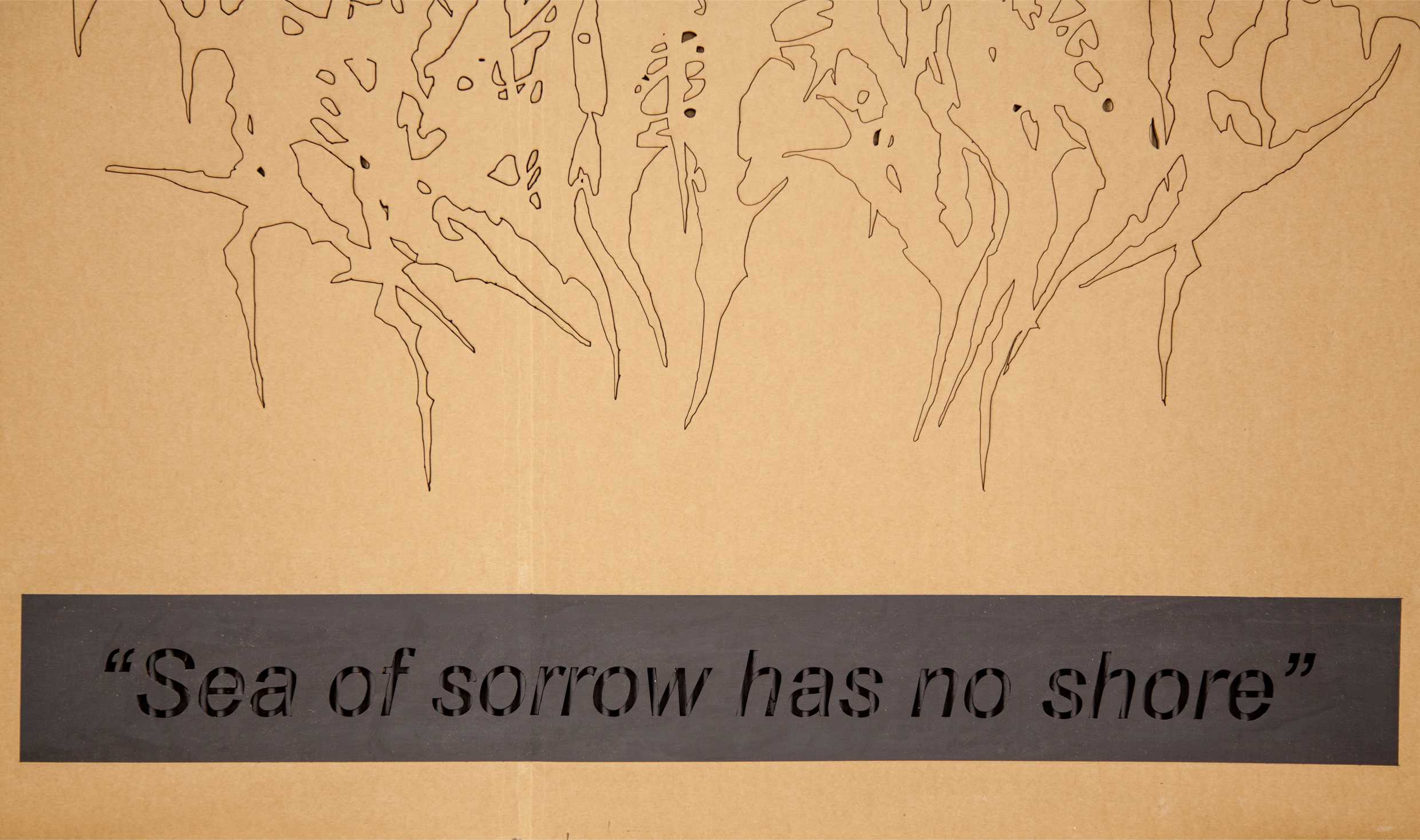 Shabahang Tayyari	, Sea of sorrow has no shore , 2017, Laser-cut & Arrow & Acrylic On Cardboard , 107 x 150 Cm  (Detail)