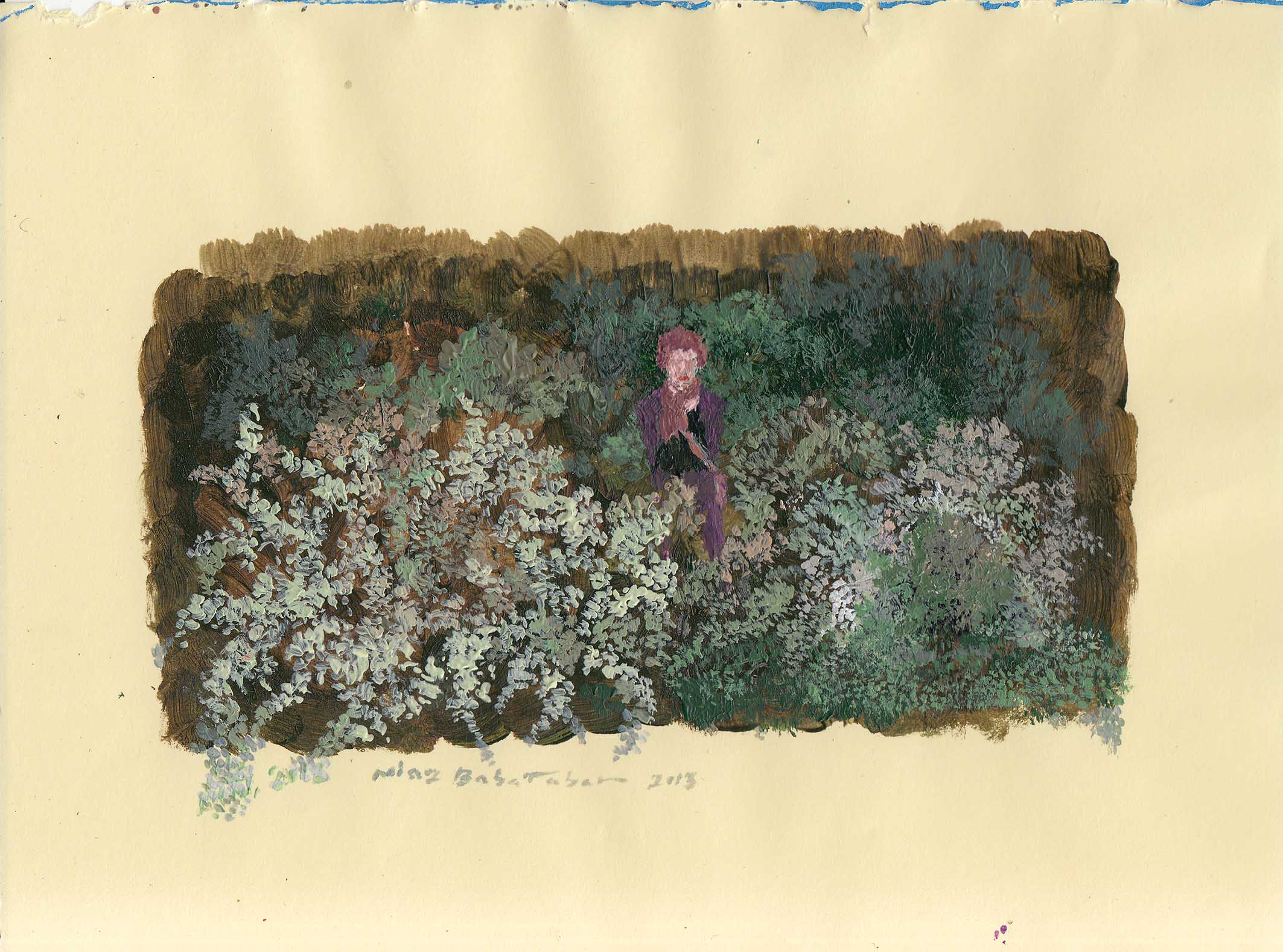 Niaz Babatabar , Among the flowers , 2013 ,  Acrylic On Paper , 16 x 12 Cm