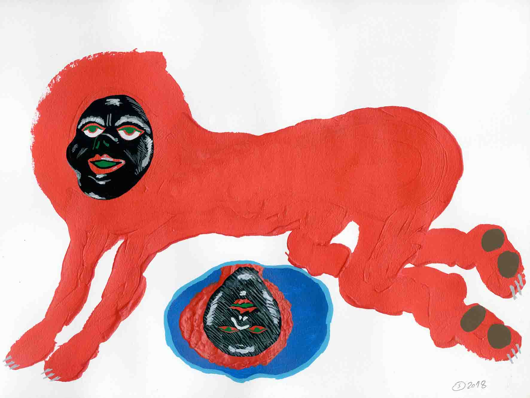 Red Lion, 2018, Acrylic & gouache on paper, 70 x 50 cm