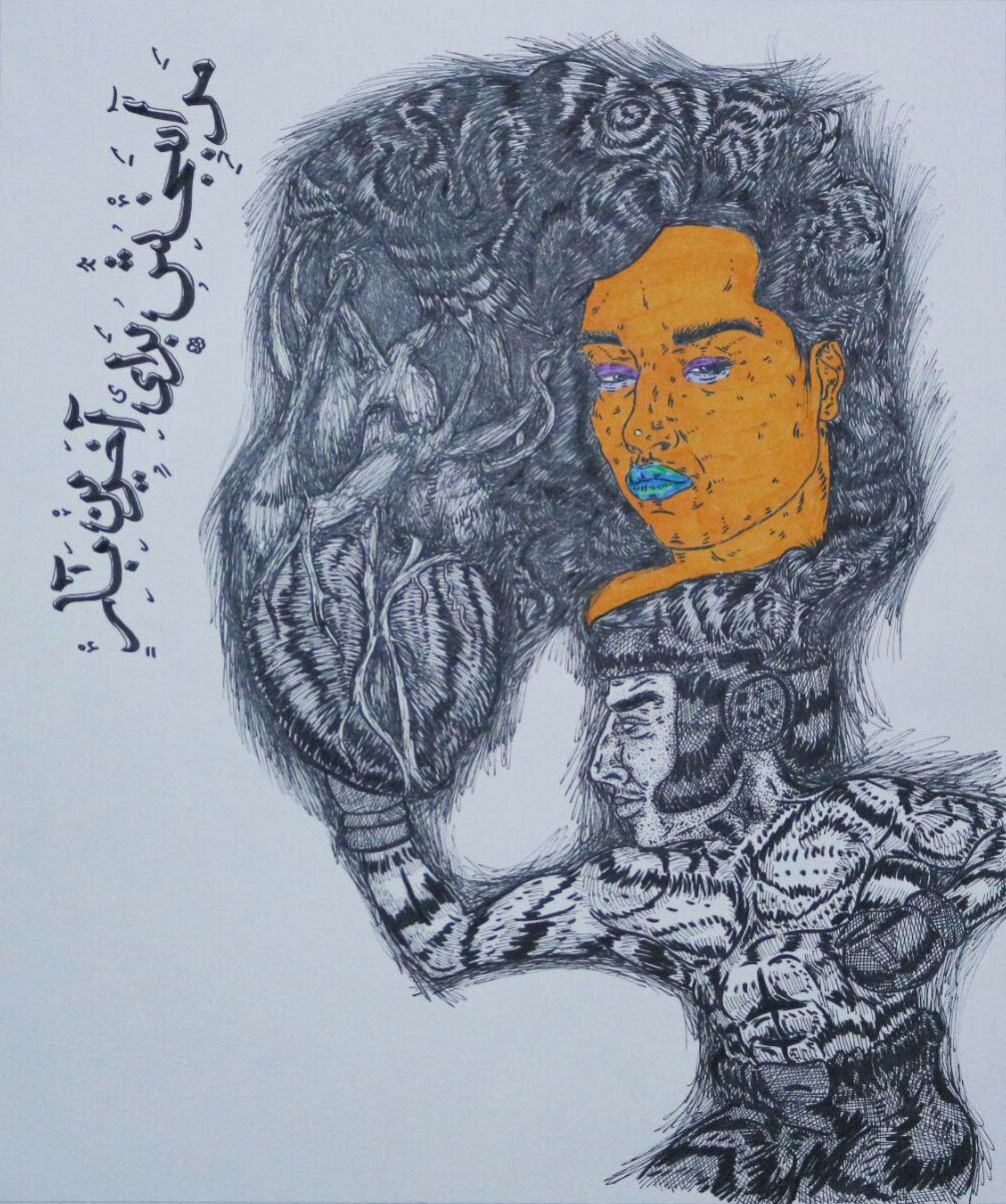 Amirhosein Alvijeh, Untitled, 2016, Drawing ink pen & marker on paper, 28 x 32 cm