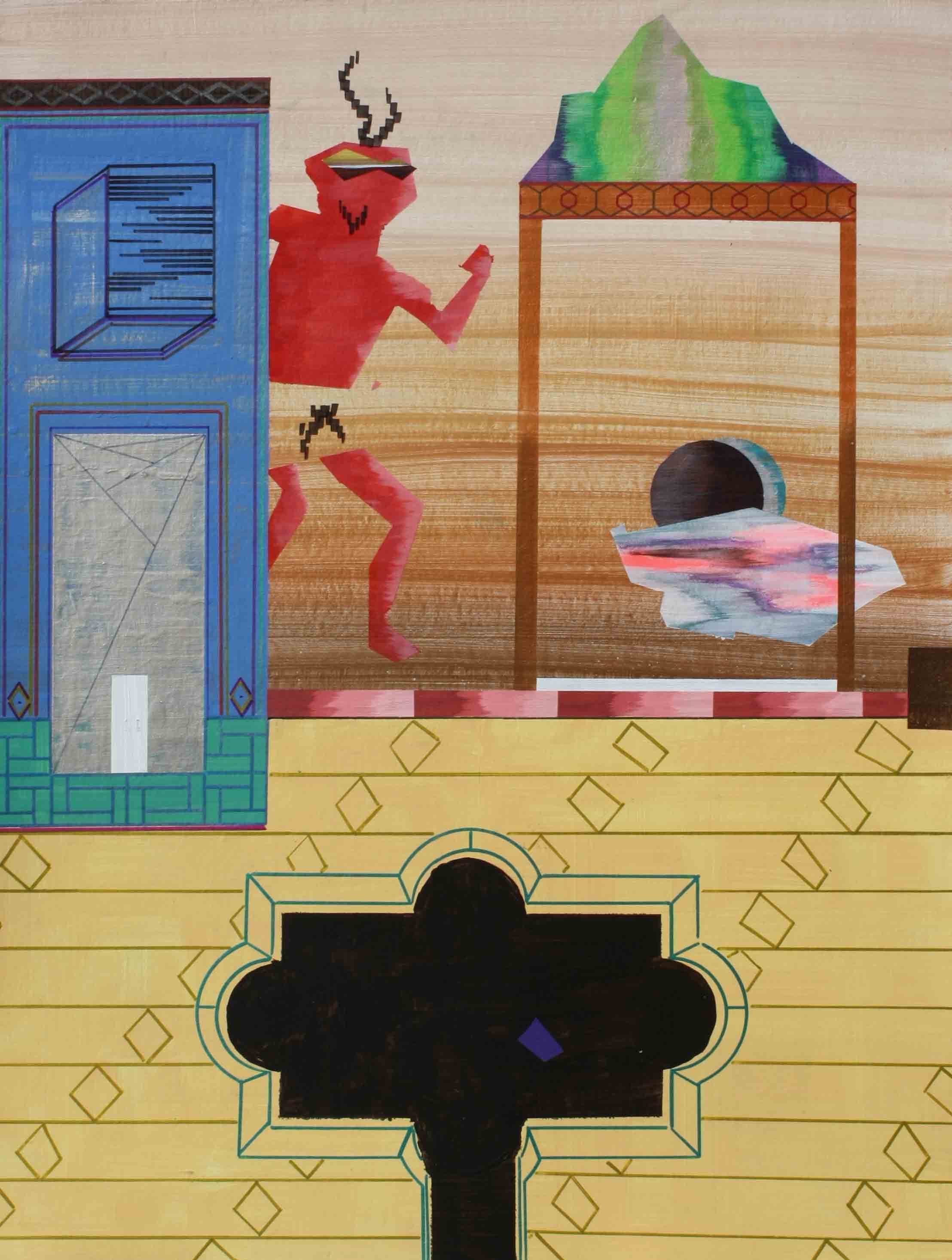 Ali Kaeini	 , The beast , 2018 , Acrylic & Marker On Cardboard , 45 x 60 Cm