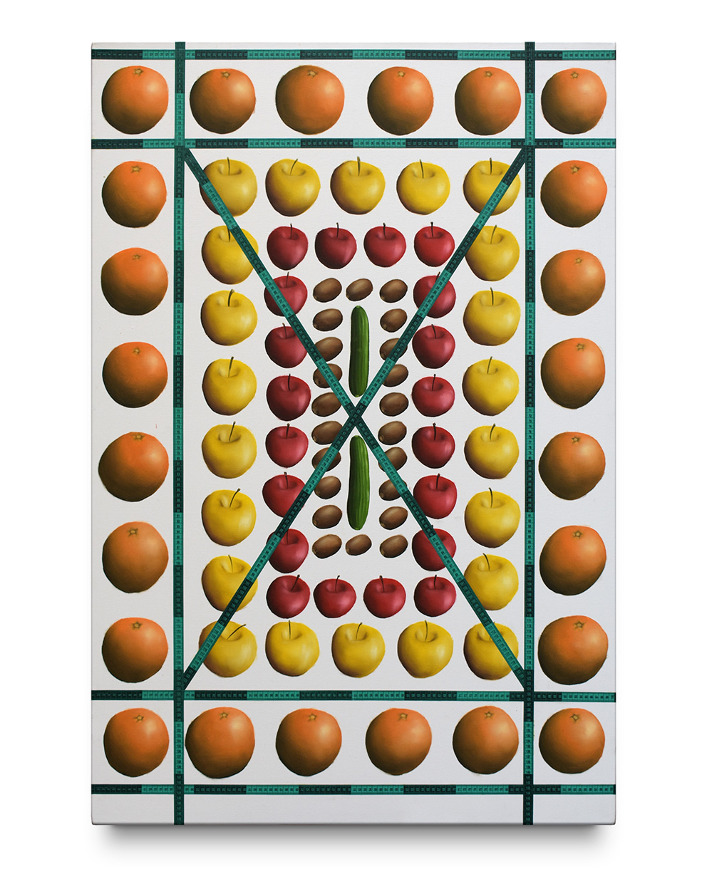 Some Fruit for Josef Albers, 2021, Plastic tape measure and oil on canvas, 100 x 150 CM