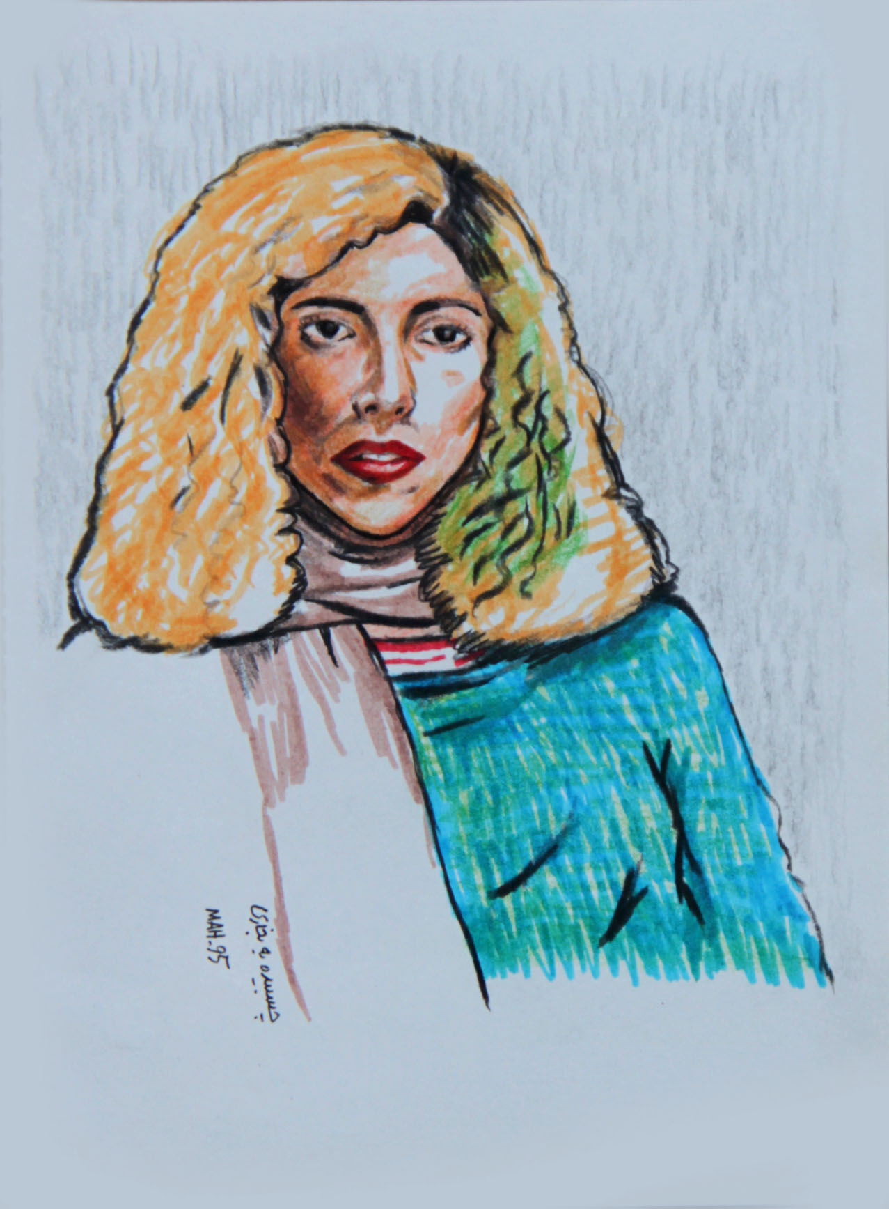 Self-portrait, 2016, Marker and colored pencil on paper, 11.5 x 16 cm