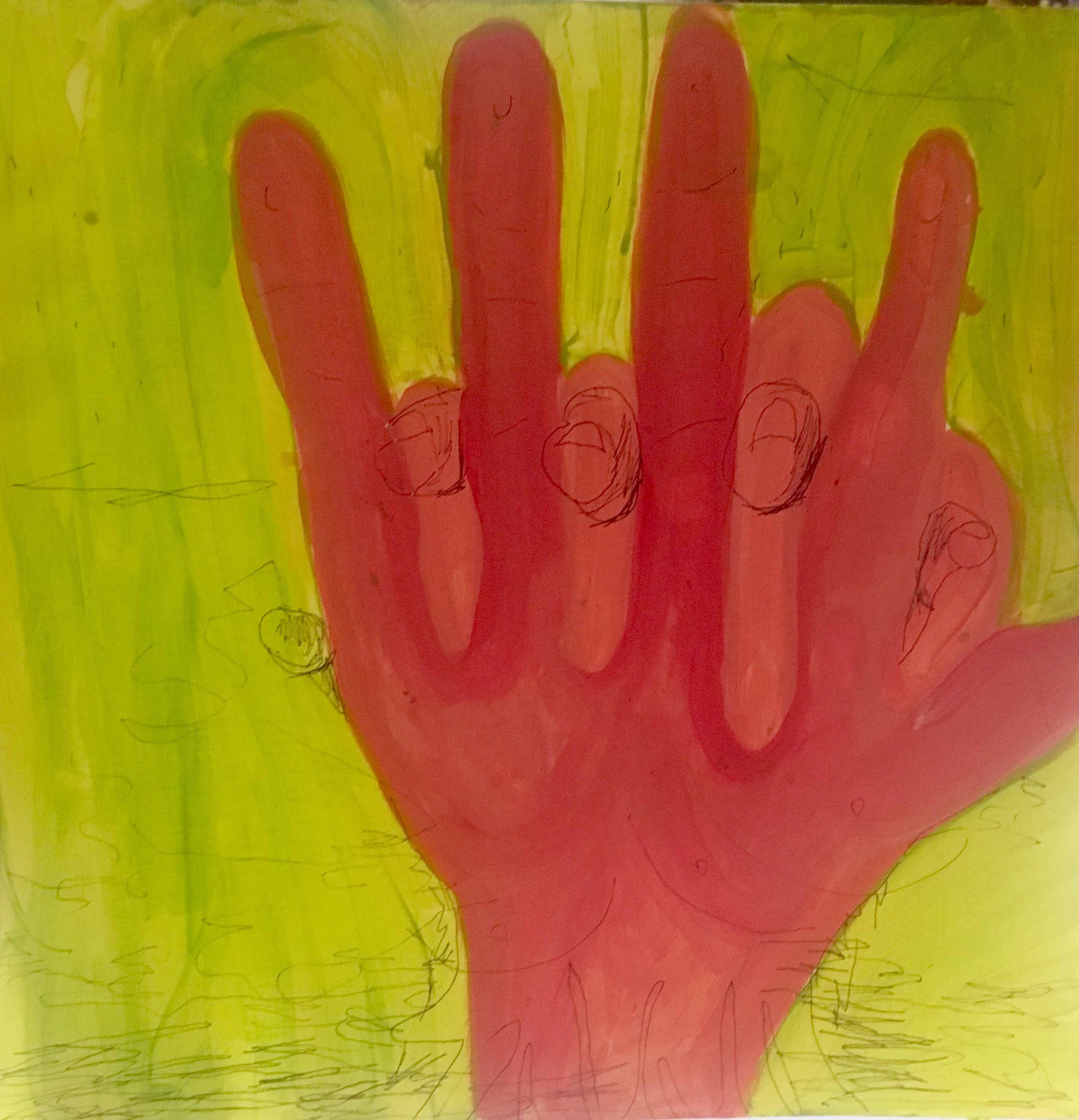 Sara Rahmanian , The hand , 2017, Mixed Media On Paper , 30 x 30 Cm