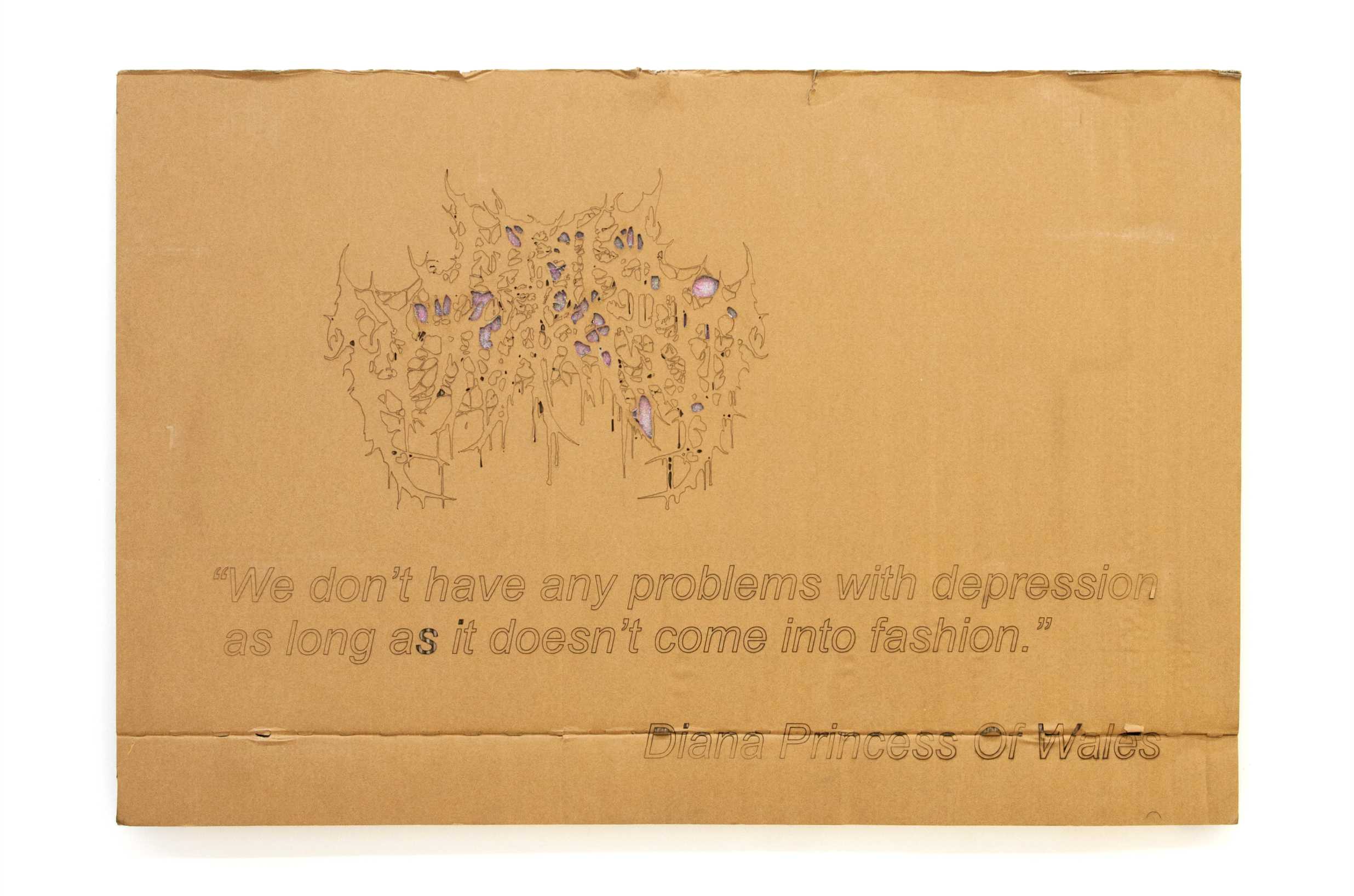 Shabahang Tayyari	, We don't have any problems with depression as long as it doesn't come into fashion , 2017, Laser-cut & Sparkles On Cardboard , 90 x 132 Cm