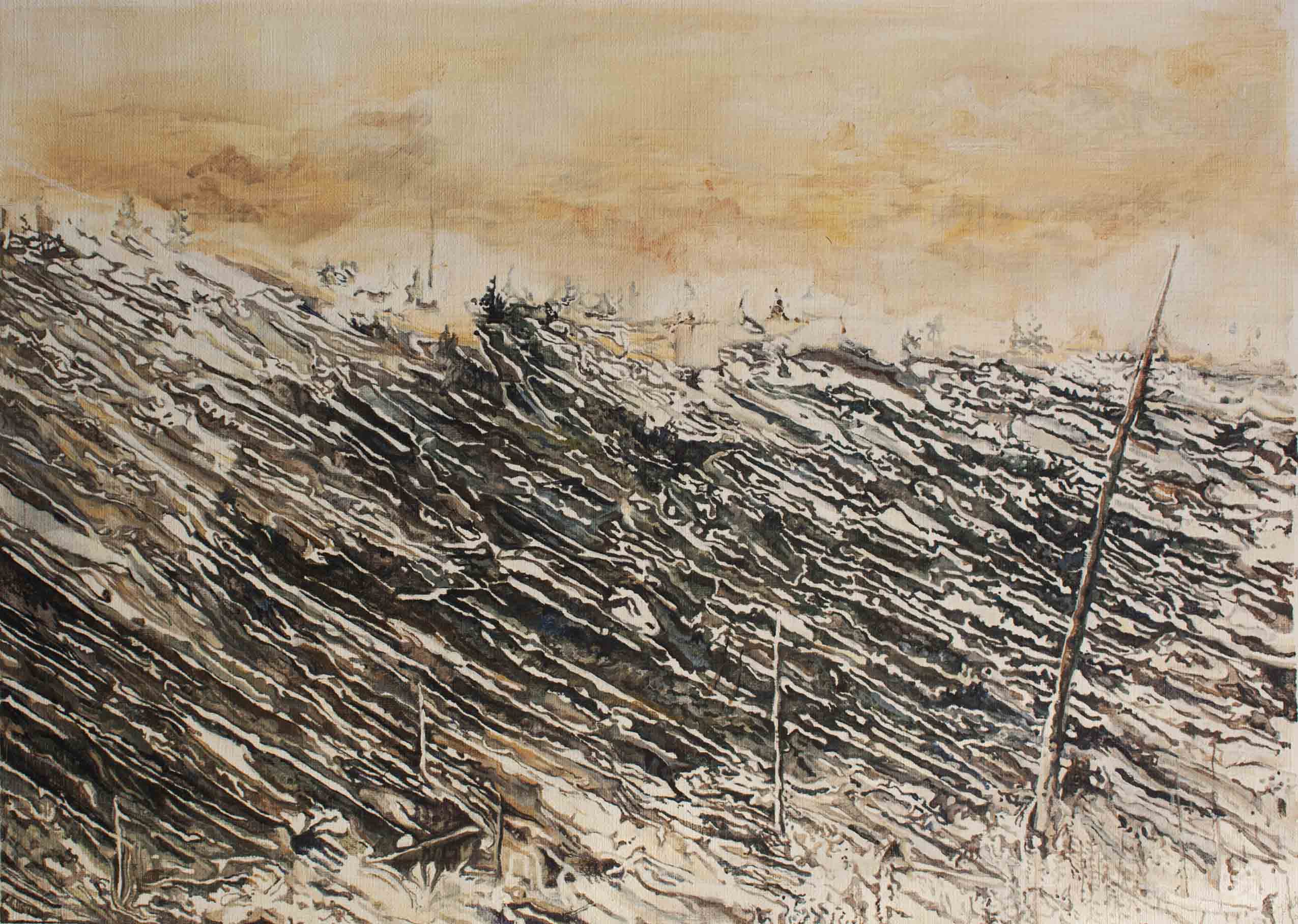 Yasaman Nozari , Lines , 2017, Oil On Paperboard , 26.5 x 27.5 Cm