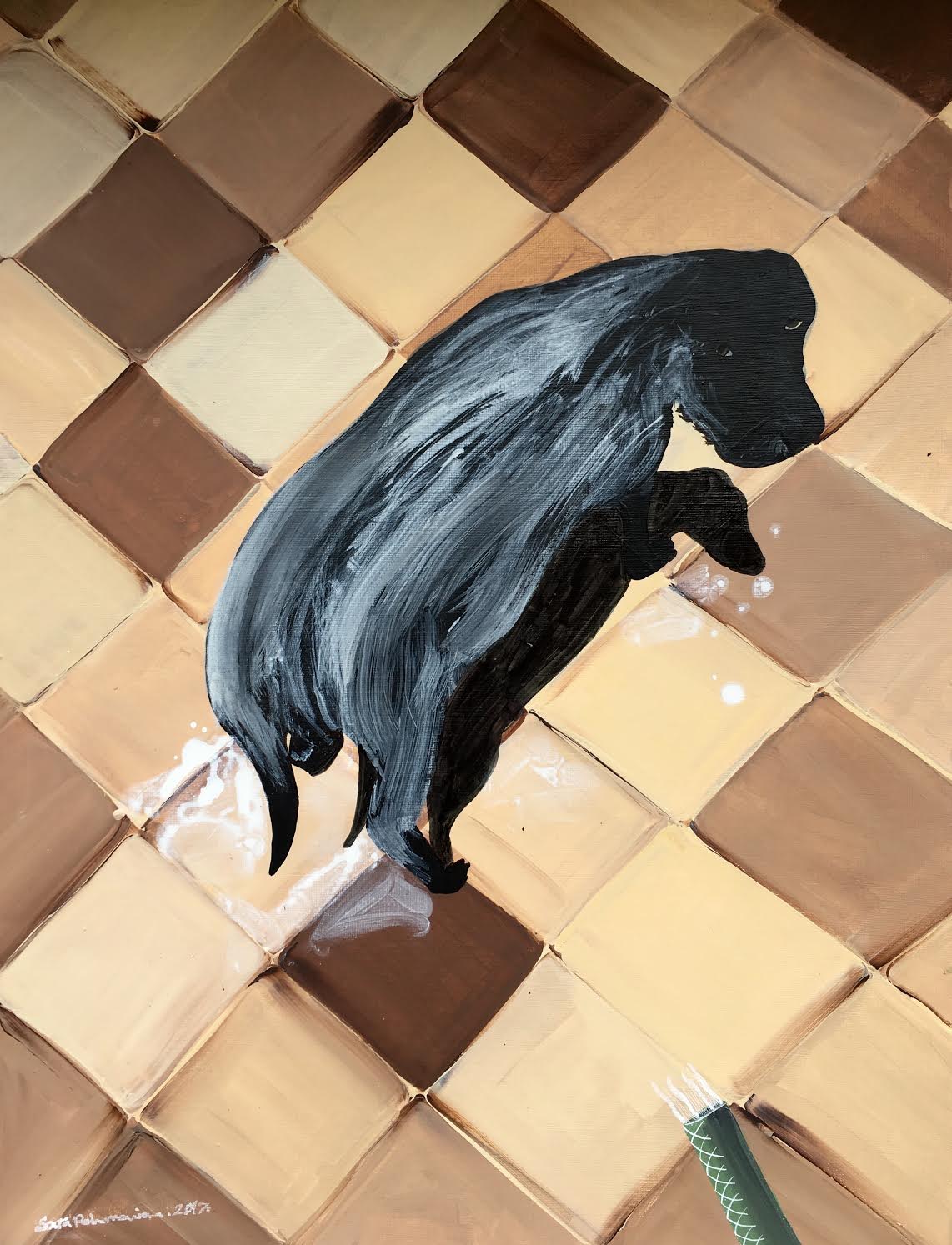 Sara Rahmanian , When i washed my black dog , 2014 , Acrylic on paper , 50 x 70 Cm