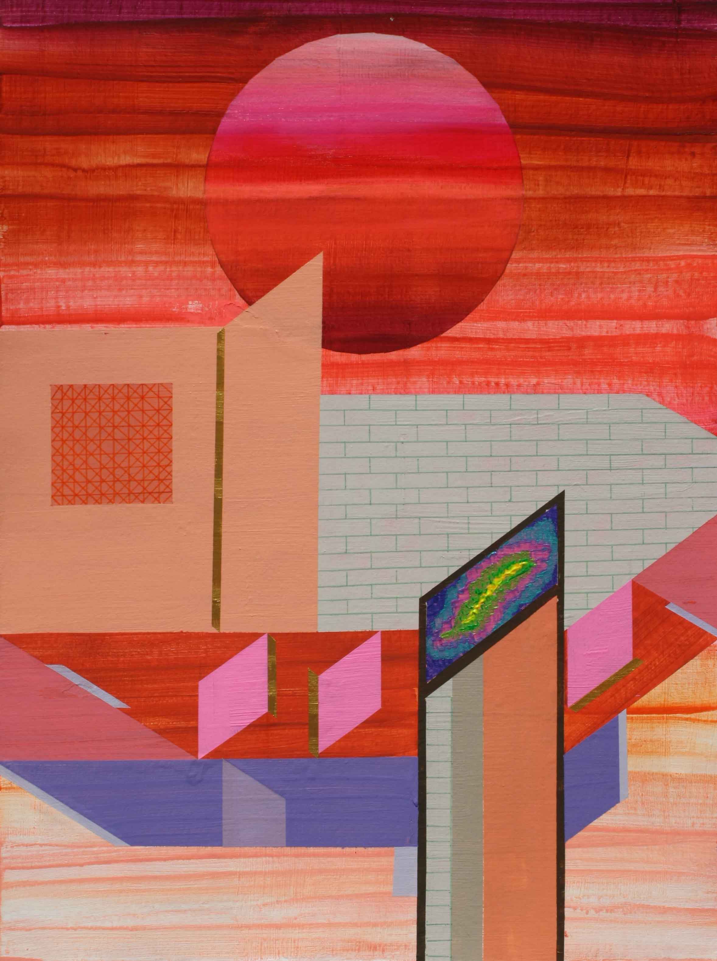 Ali Kaeini	 , Sunset , 2017, Acrylic & Marker On Cardboard , 45 x 60 Cm