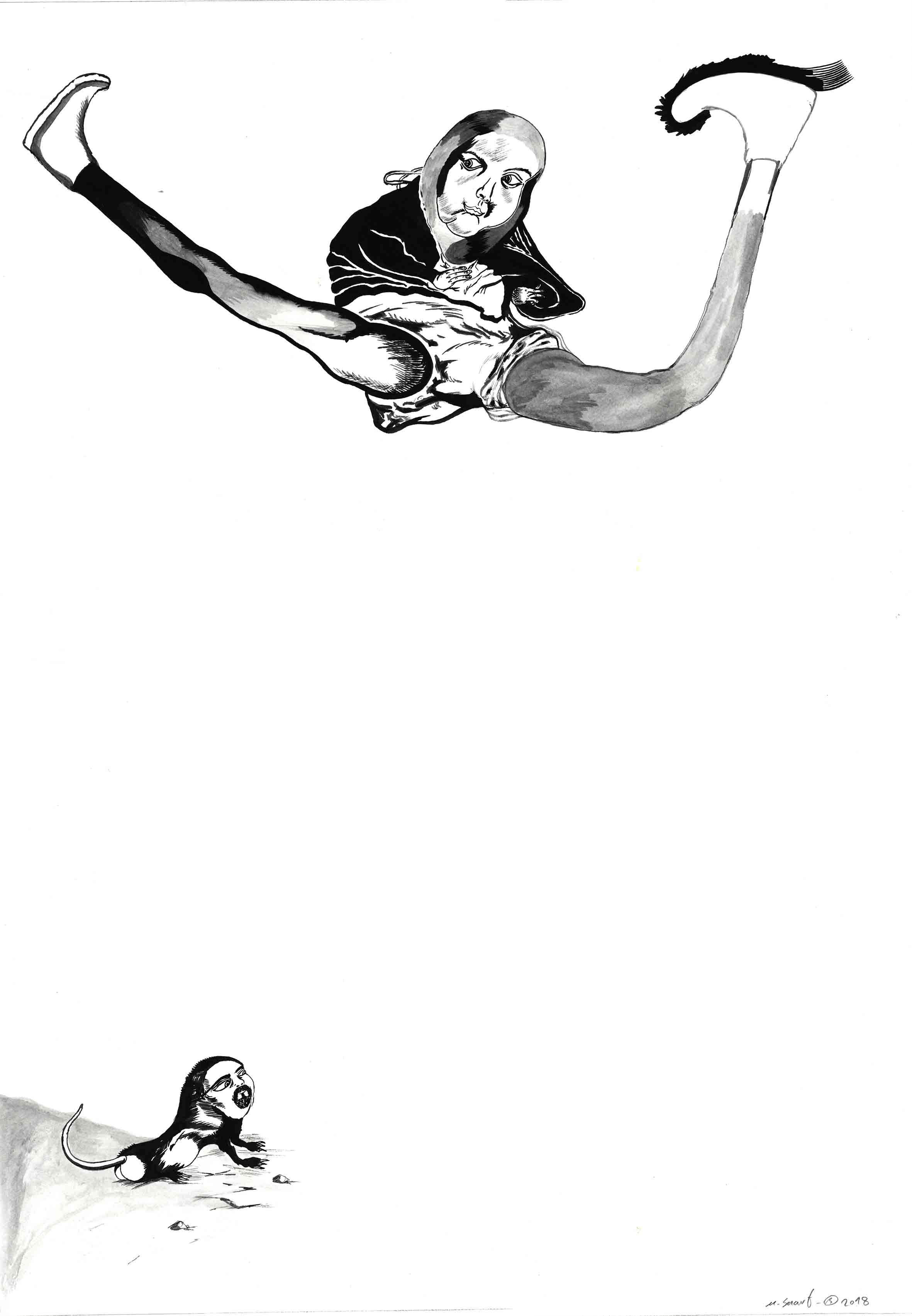 Jumping, 2018, Ink on pper, 50 x 70 cm