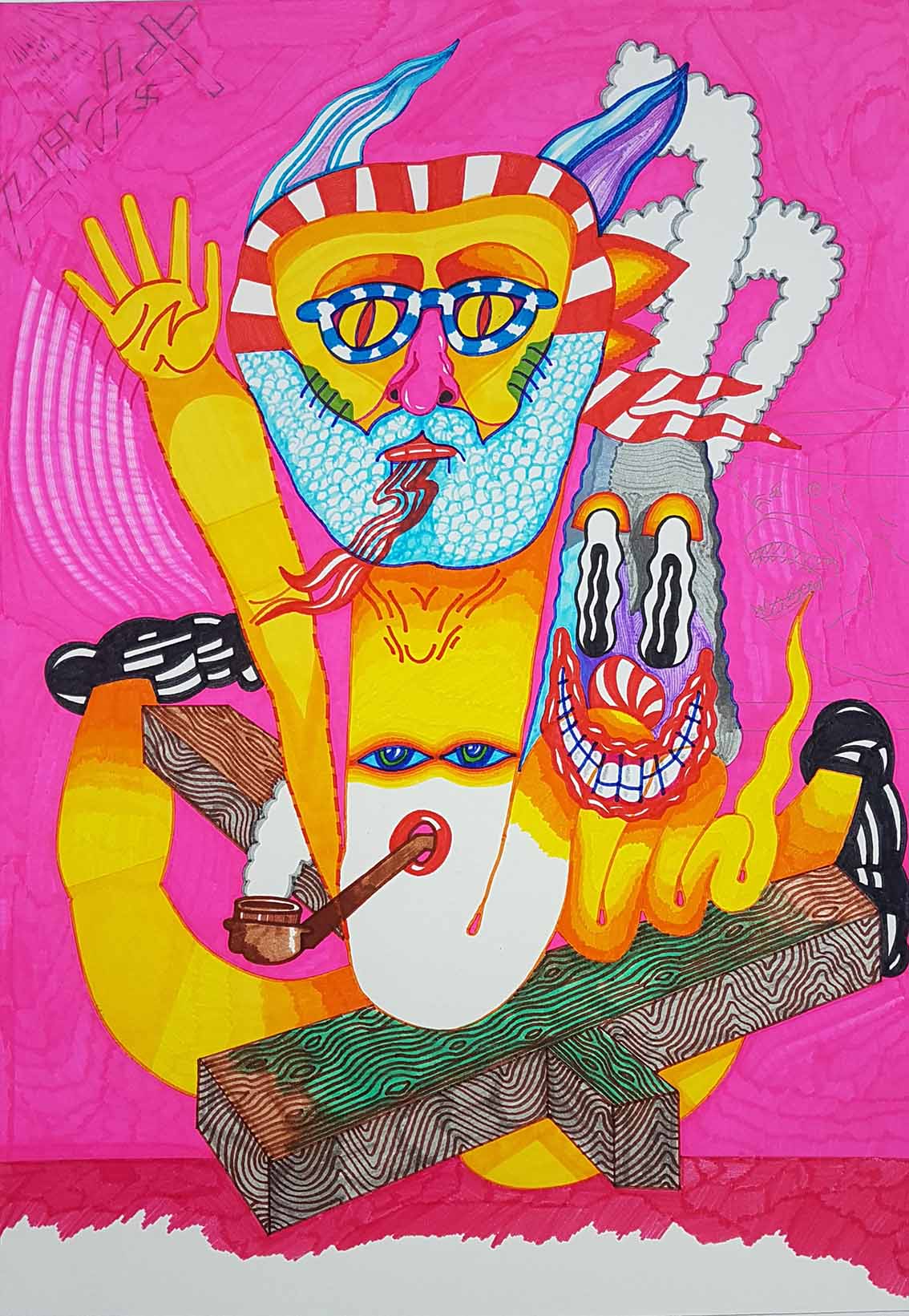 M. Smart  , Bad snake , 2017, Marker & Pencil On Paper , 29.7 x 42 Cm