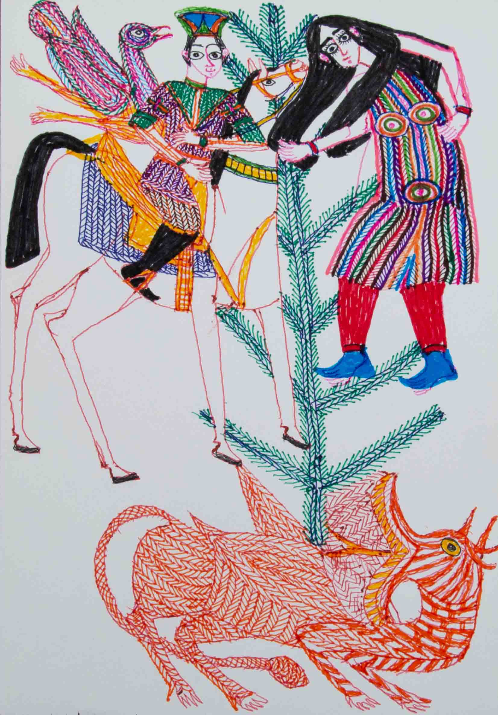 Zabihullah Mohammady ,The Prince & Dragon , 2016 , Pen & Rapid On Paper , 20  x 30 Cm