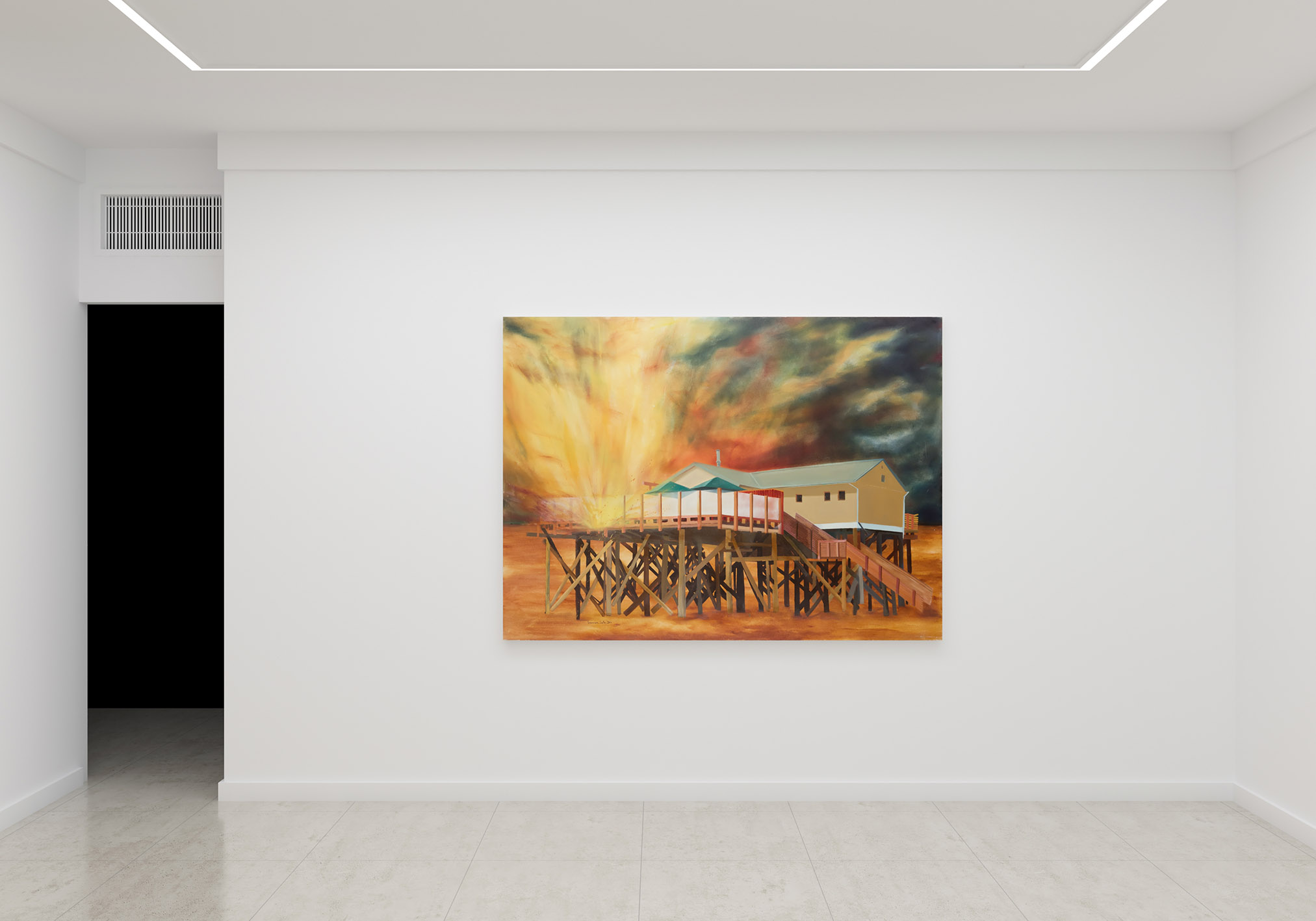 Installation view, Yasaman Safa, Untitled, 2021, Oil on canvas, 140 x 190 cm, Courtesy of Delgosha gallery & the artist