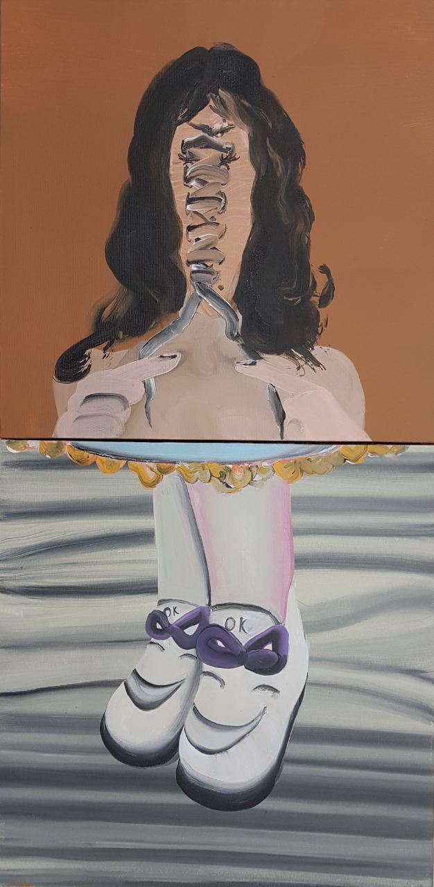 Sara Rahmanian, Ok,Ok Diptych, 2018, Acrylic on canvas, 29.7 x 59.5 cm