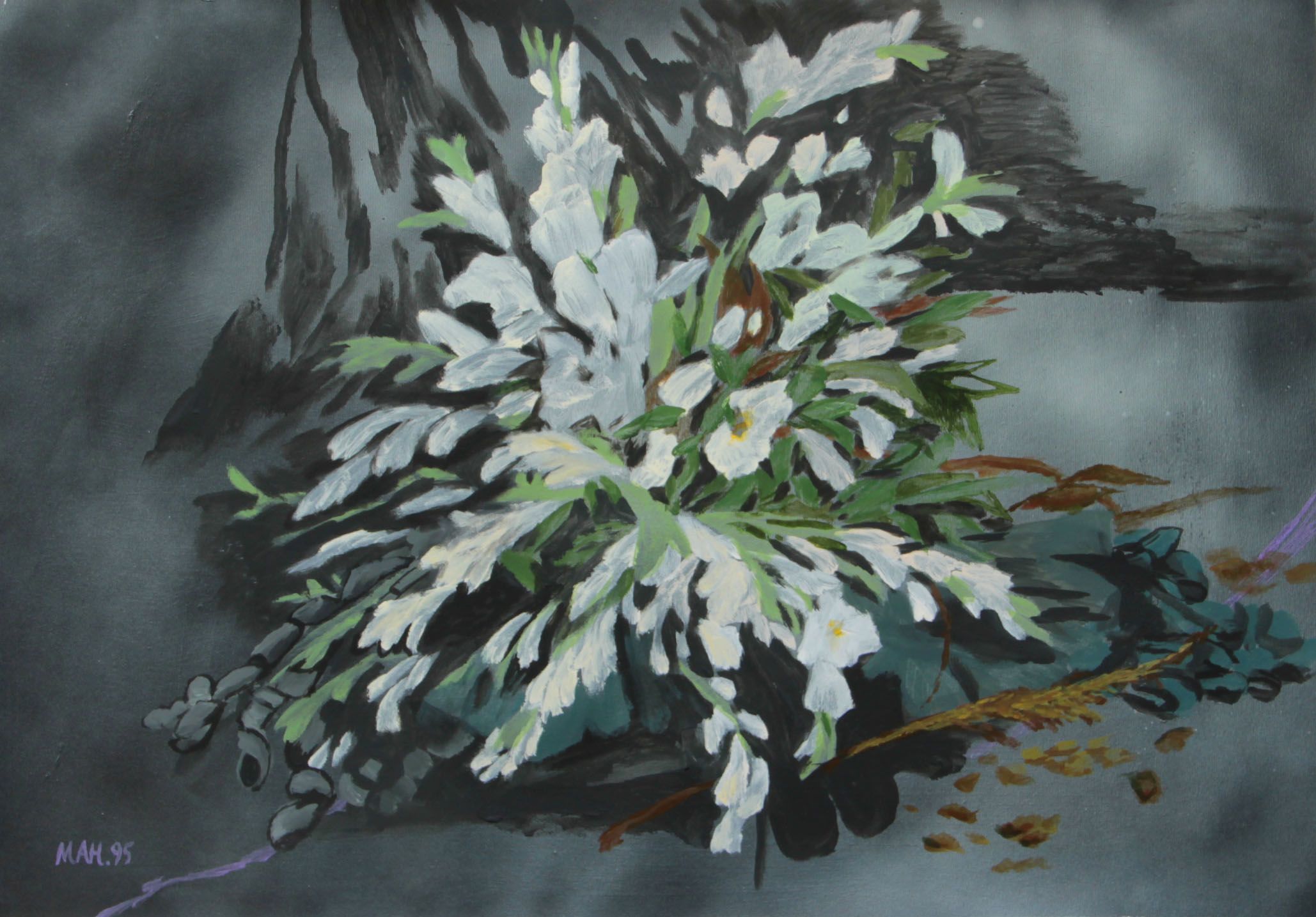 Funeral Flowers No.2, 2016, Acrylic and oil spray on cardboard, 46 x 66 cm