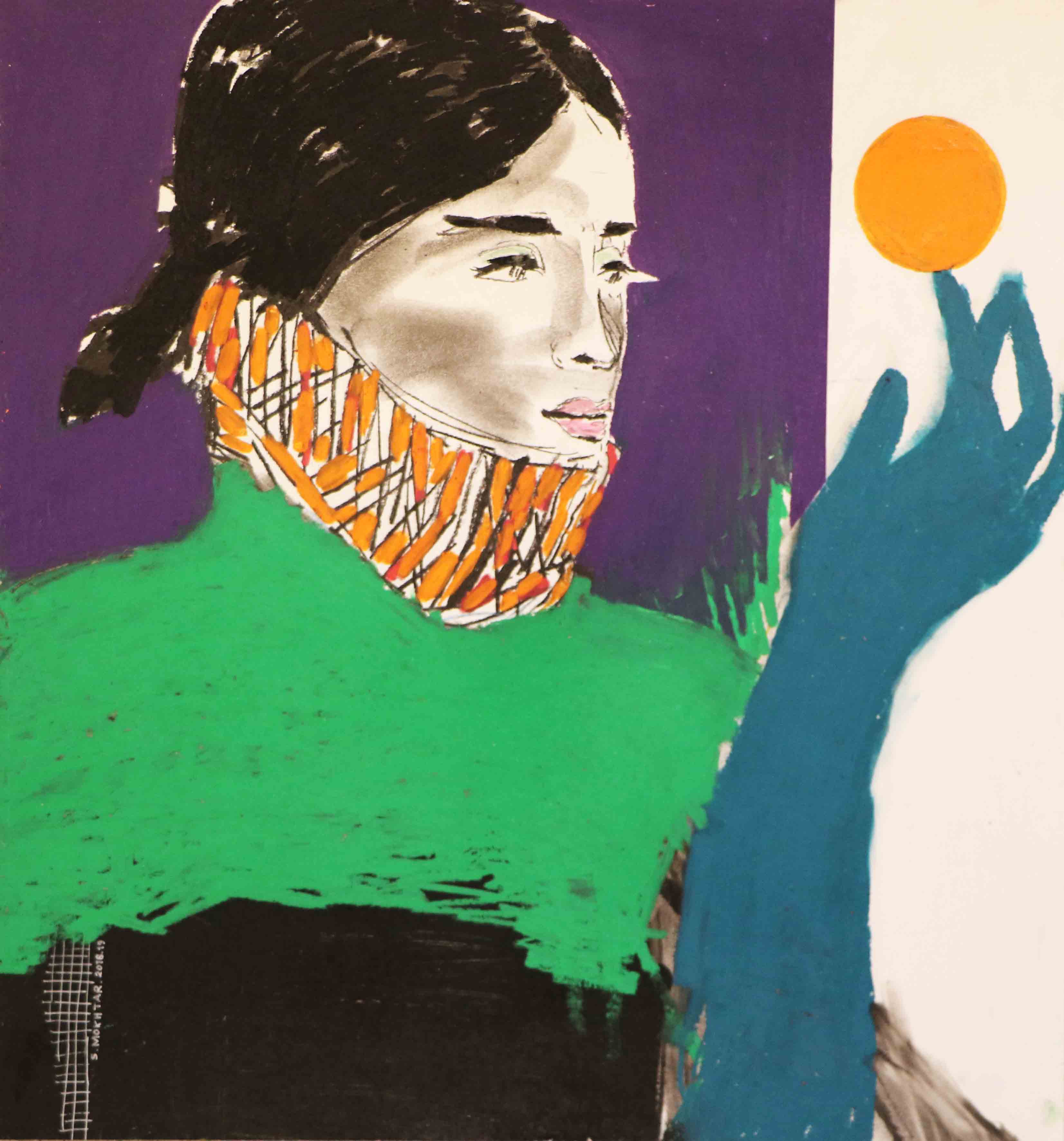 Soheil Mokhtar , Untitled , 2018 , Oil Pastel , Gouache , Charcoal & Pen On Paper , 35 x 38 Cm