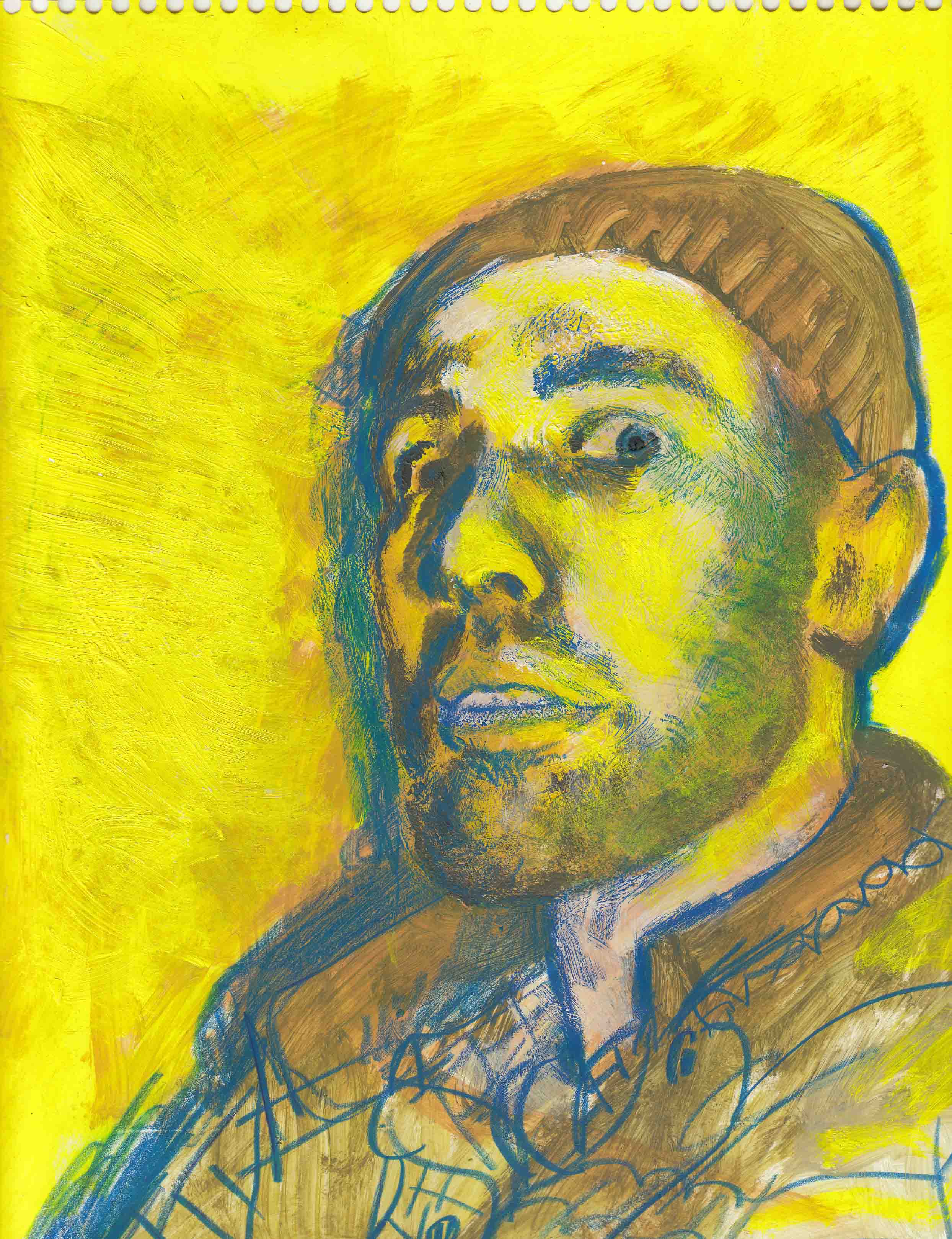 Soorena Petgar , Yellow Self Portrait , 2017, Pencil Crayon & Gouache On Paper , 24.2 x 28.4 Cm