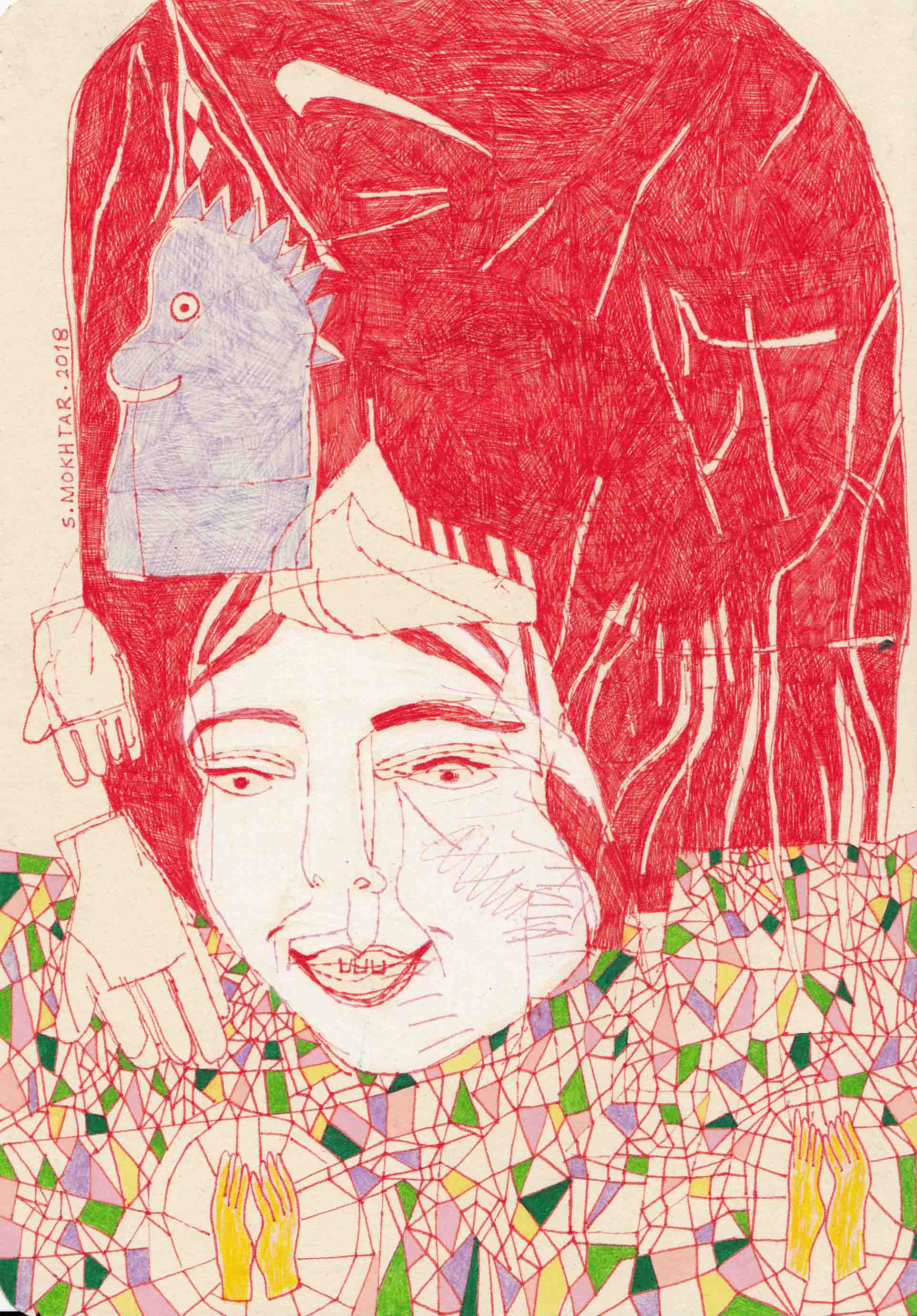 Soheil Mokhtar , Untitled , 2018 , Colored Pen & Pencil On Paper , 16 x 23 Cm