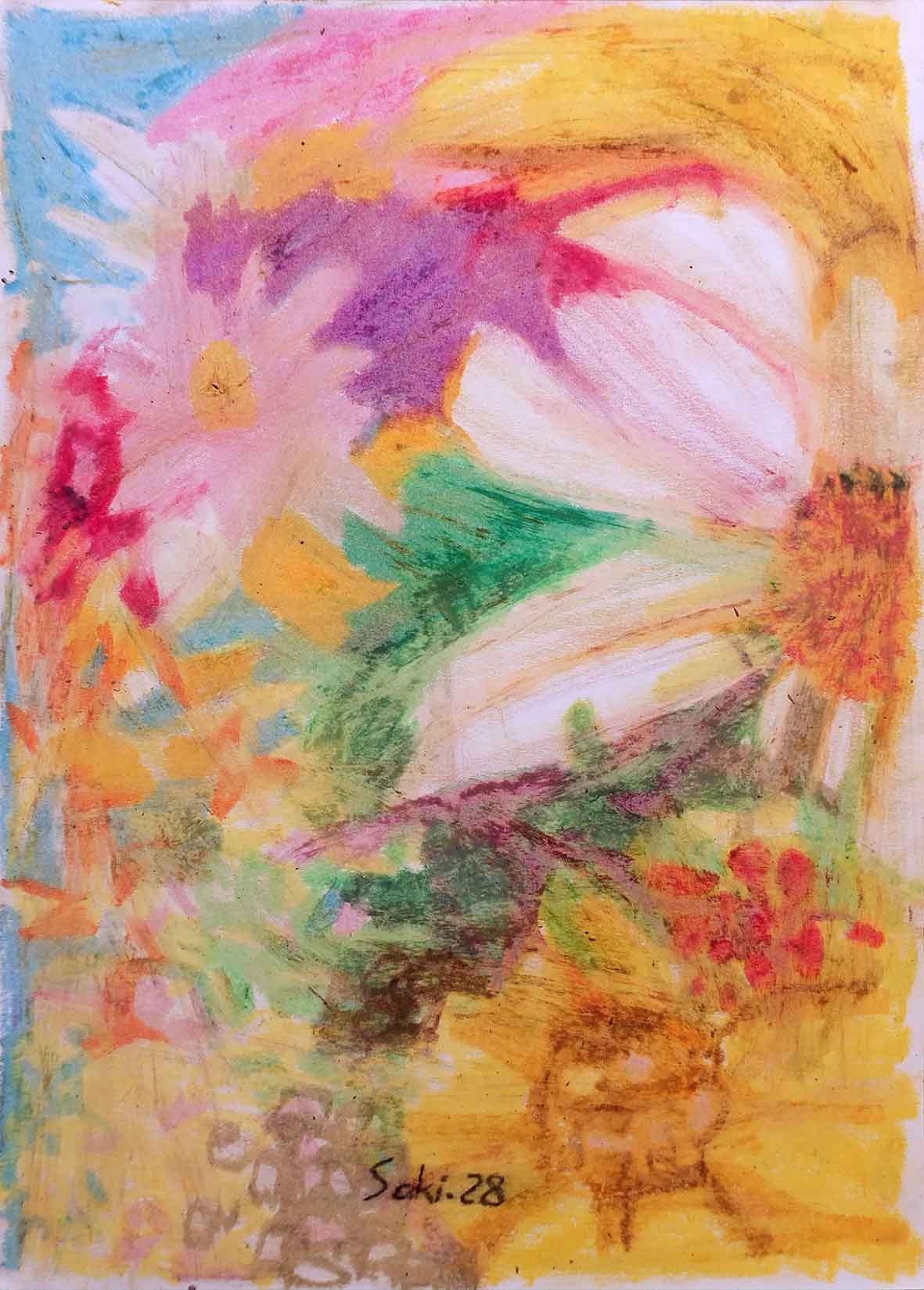 Mahmoud Saki , Untitled , 2016, Oil Pastel On Paperboard , 29.7 X 42 Cm