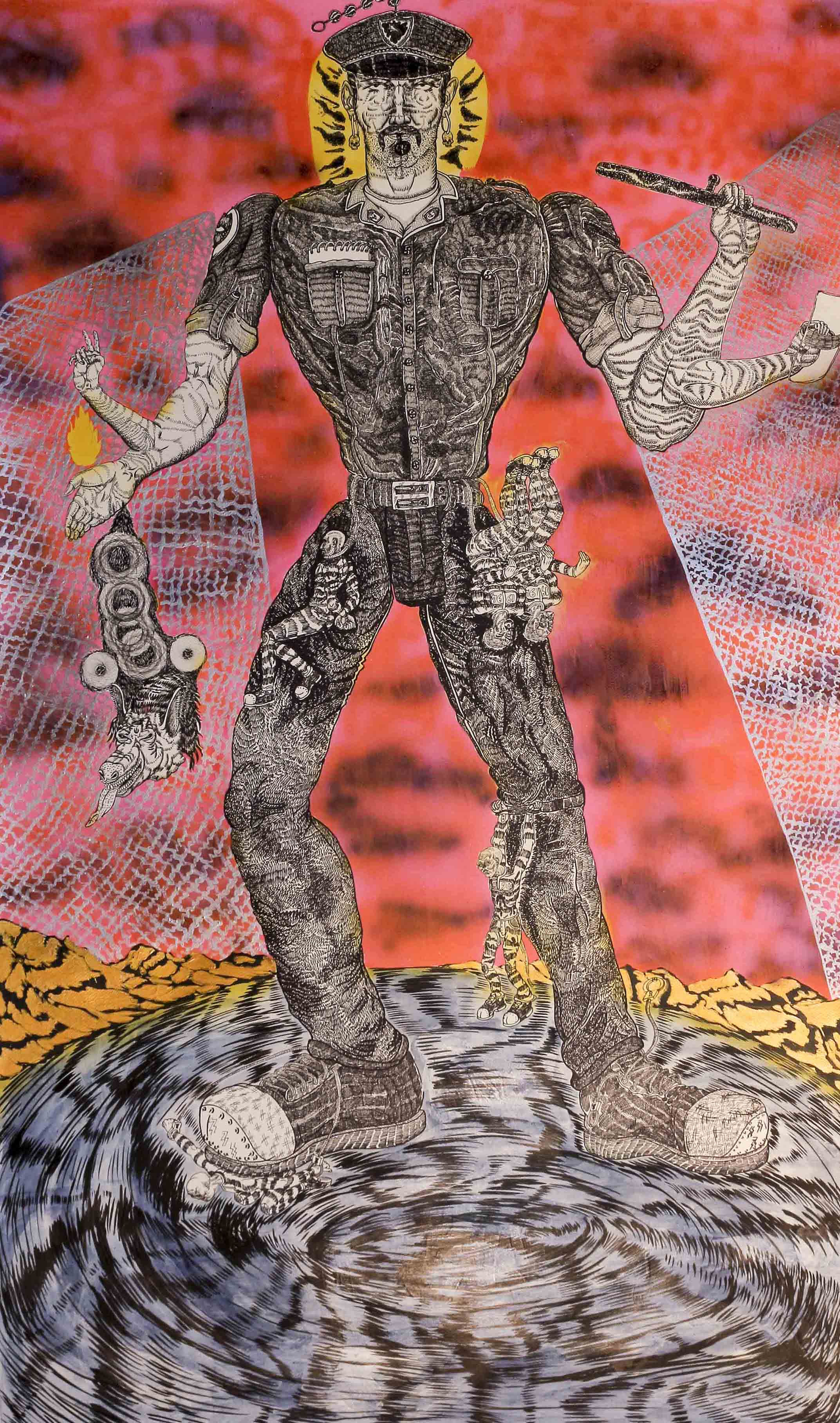 Amirhosein Akbari Alavijeh , Untitled , 2018 , Airbrush , acrylic & gouache on paper , 88 x 148 cm